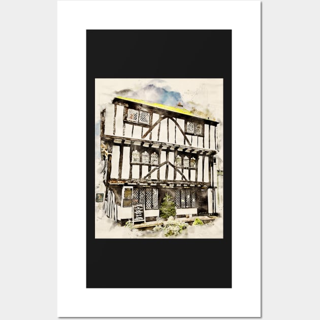 The Cherub Inn - Watercolour Wall Art by Graz-Photos